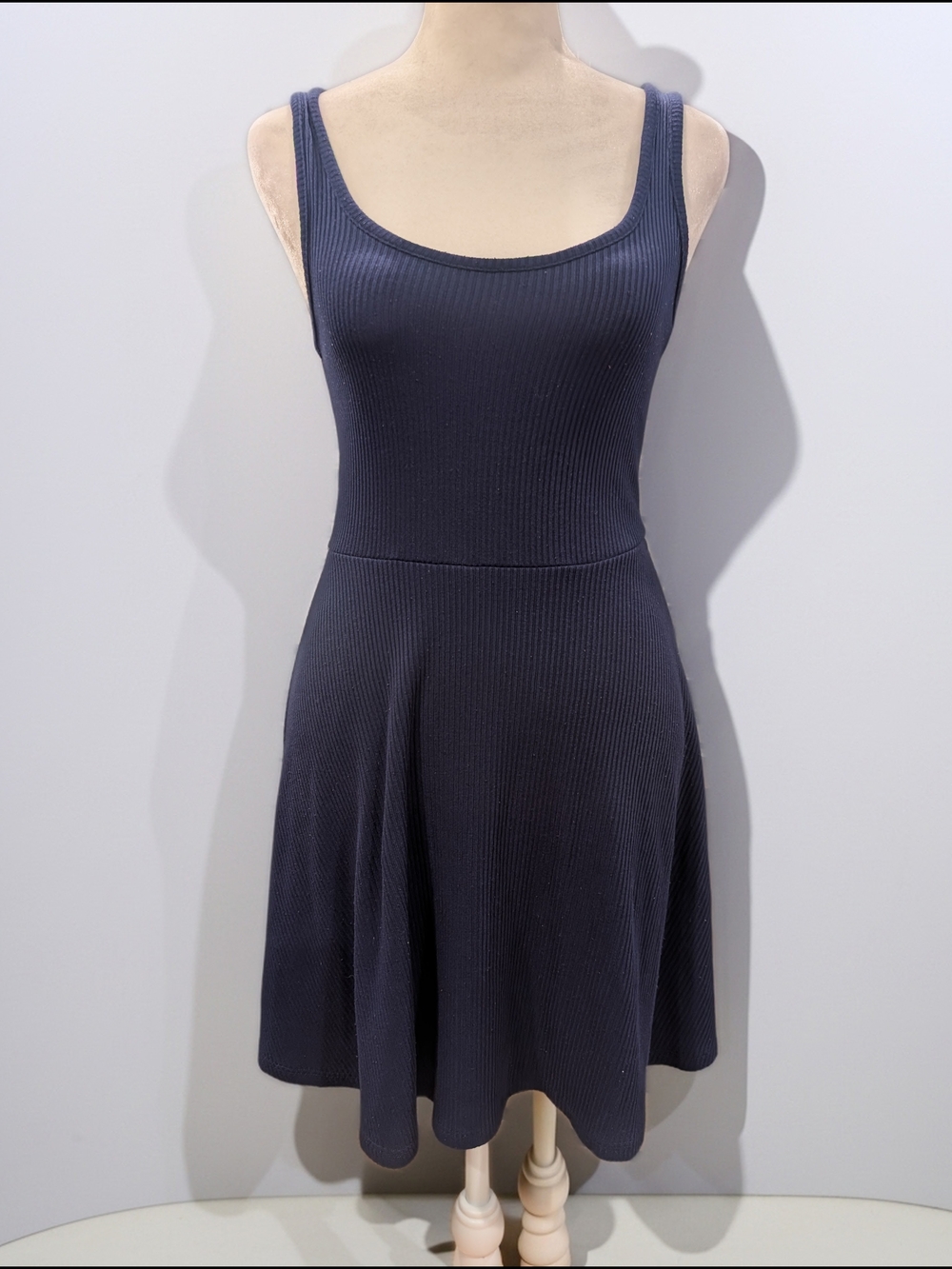 Forever 21 Navy Ribbed Scoop-Neck Fit & Flare Mini Dress